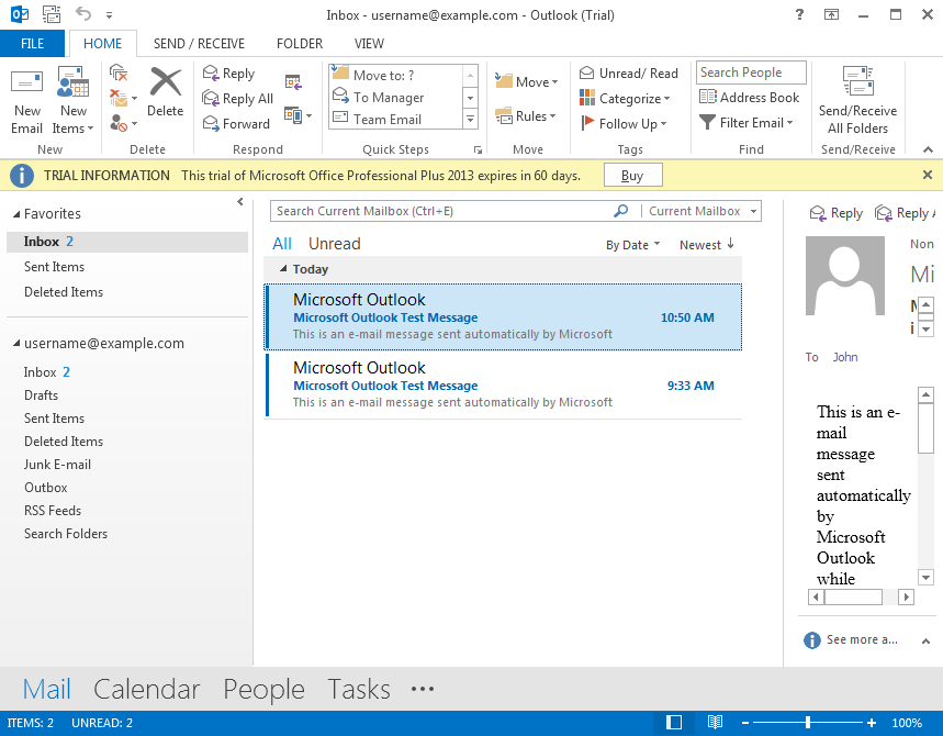 interface MS Outlook 2013